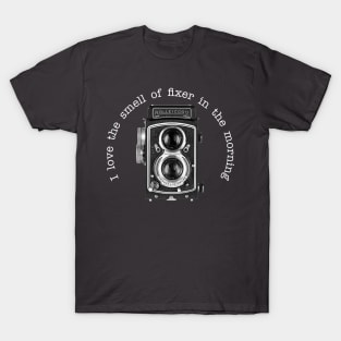 Retro Camera - Fixer Joke - White Text T-Shirt